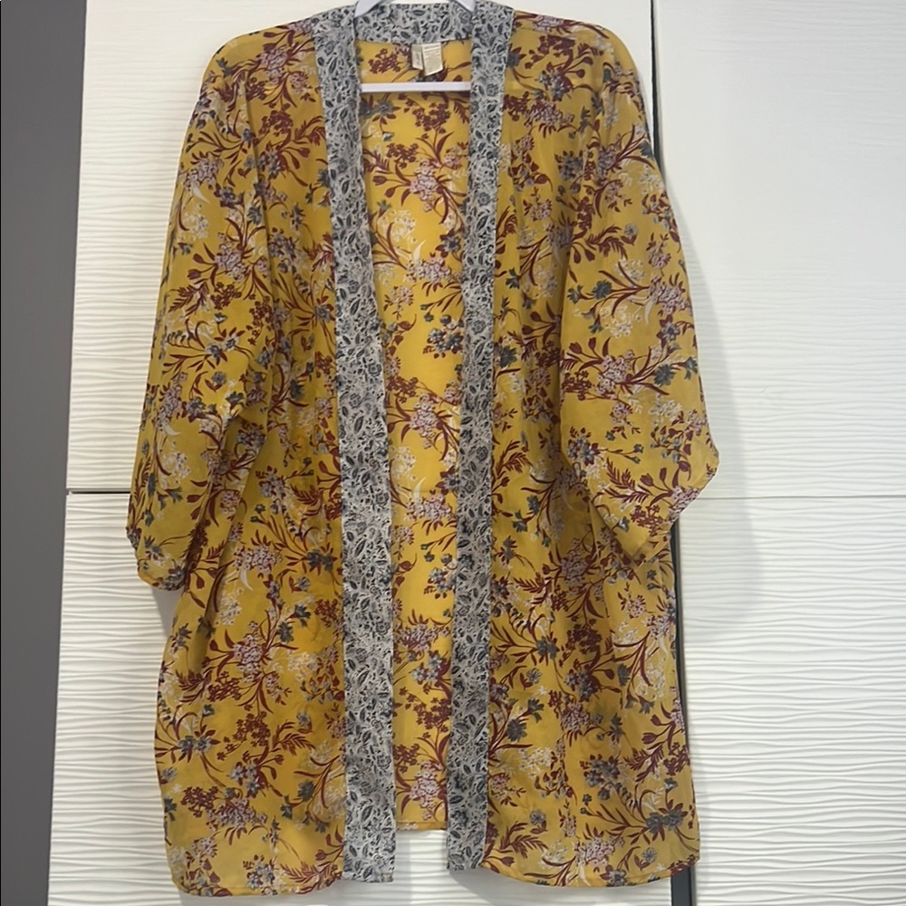 Floral Yellow Kimono Blouse one size